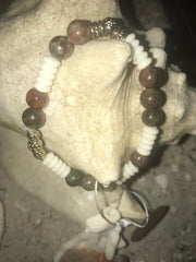 Unisex Bracelet with Dark Brown & White Antique Beads