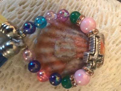 Multicolored Vintage Bracelet with 2 Tassels and a Silver Cross